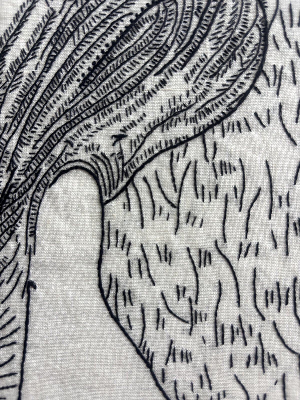 Close detail of layered stitched lines and hatching