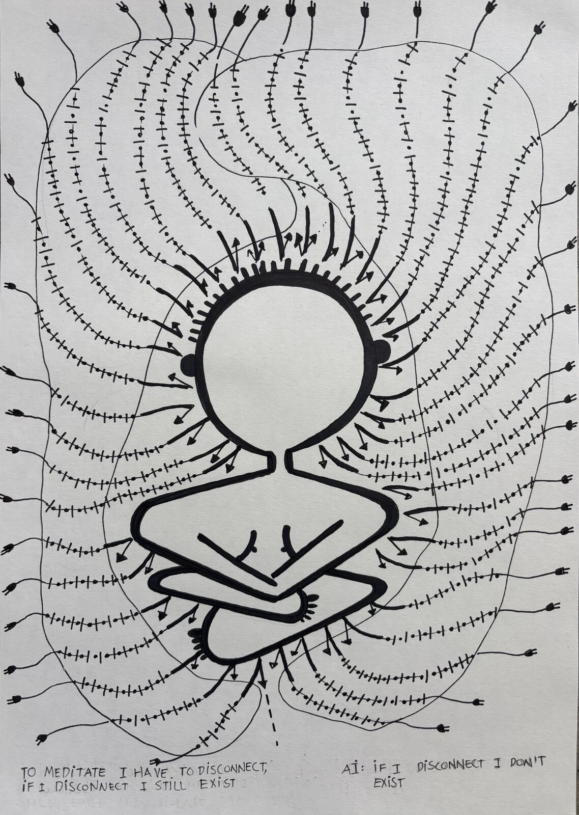 To meditate I have to disconnect, if I disconnect I still exist. AI: If I disconnect I don't exist.